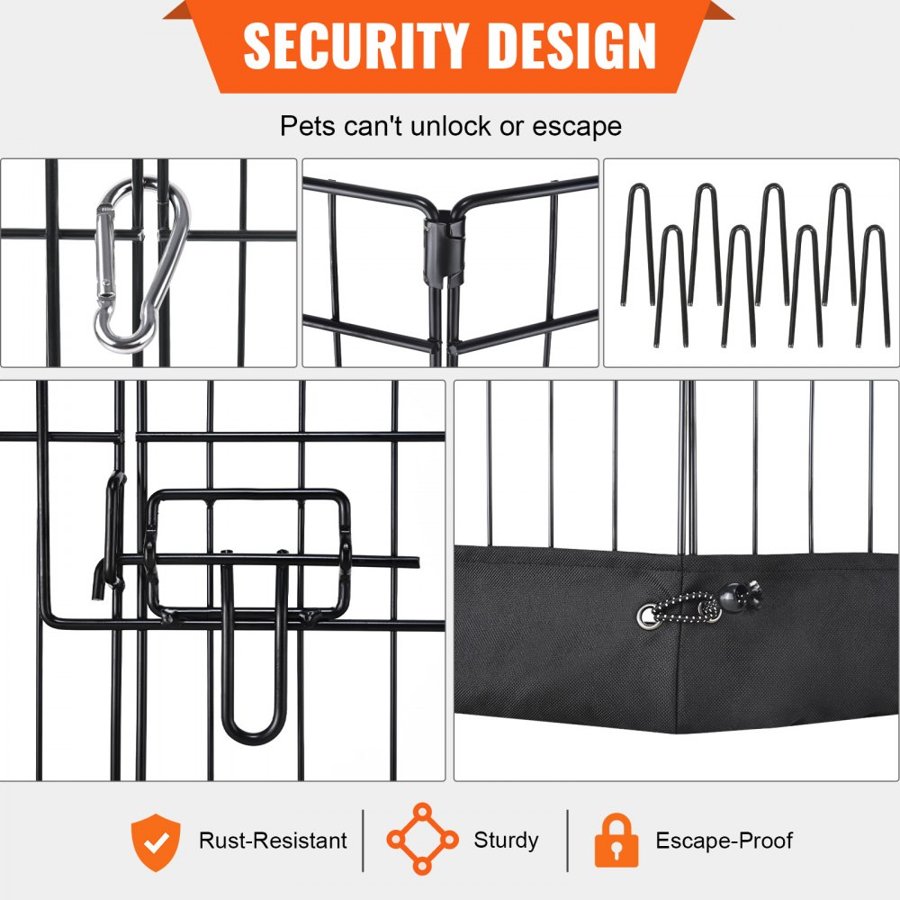 VEVOR Dog Playpen, 8 Panels Foldable Metal Dog Exercise Pen with Bottom Pad, 61 cm H Pet Fence Puppy Crate Kennel with Ground Stakes, Indoor Outdoor Dog Pen for Small Medium Pets, for Camping, Yard
