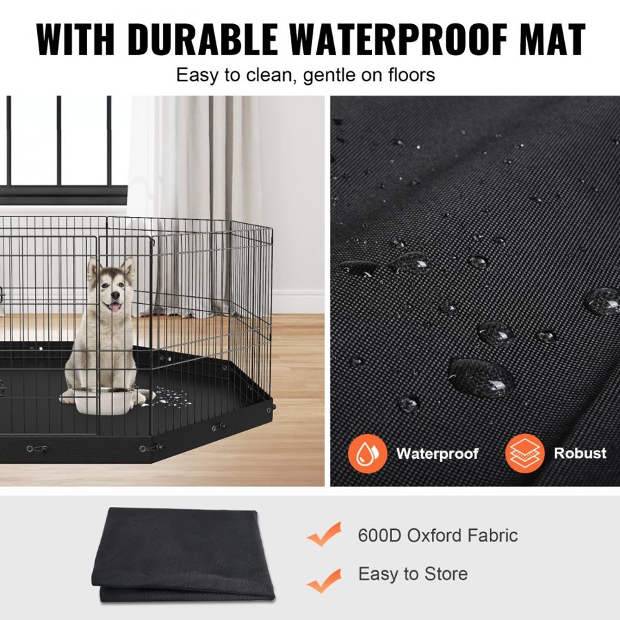 VEVOR Dog Playpen, 8 Panels Foldable Metal Dog Exercise Pen with Bottom Pad, 61 cm H Pet Fence Puppy Crate Kennel with Ground Stakes, Indoor Outdoor Dog Pen for Small Medium Pets, for Camping, Yard