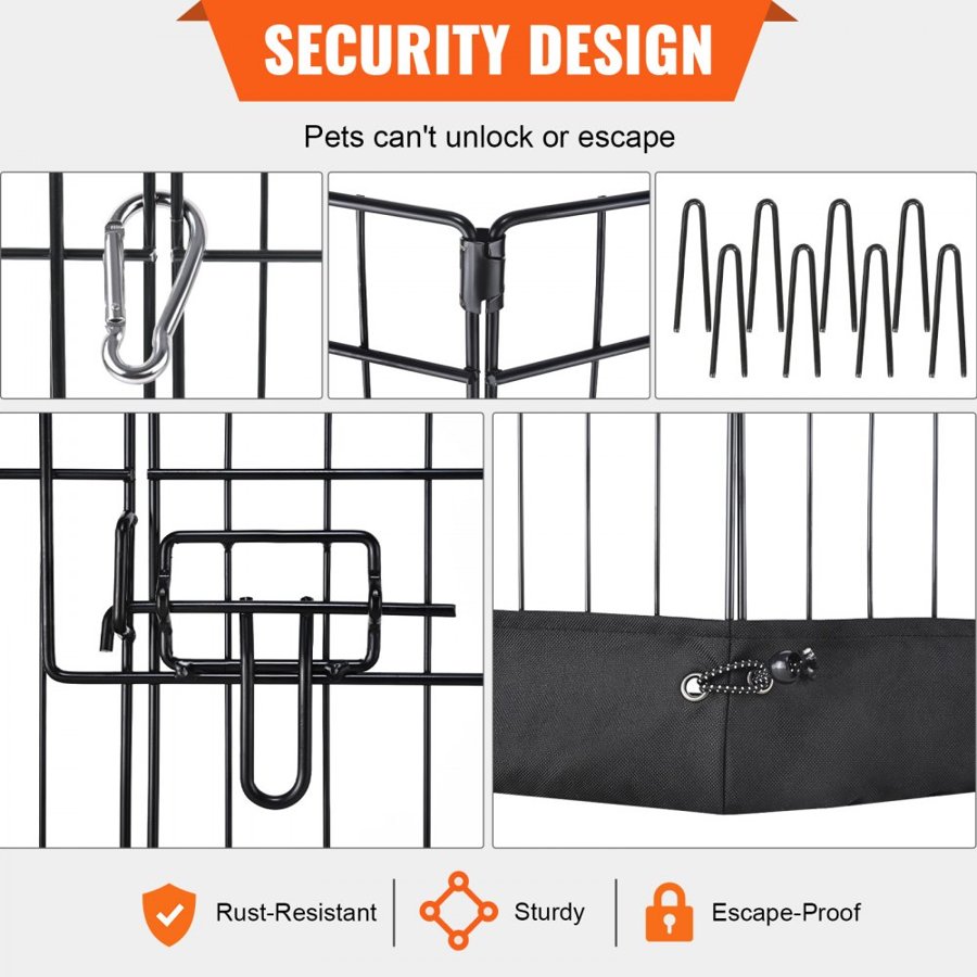 VEVOR Dog Playpen, 8 Panels Foldable Metal Dog Exercise Pen with Top Cover and Bottom Pad, 61 cm H Pet Fence Puppy Crate Kennel, Indoor Outdoor Dog Pen for Small Medium Pets, for Camping, Yard