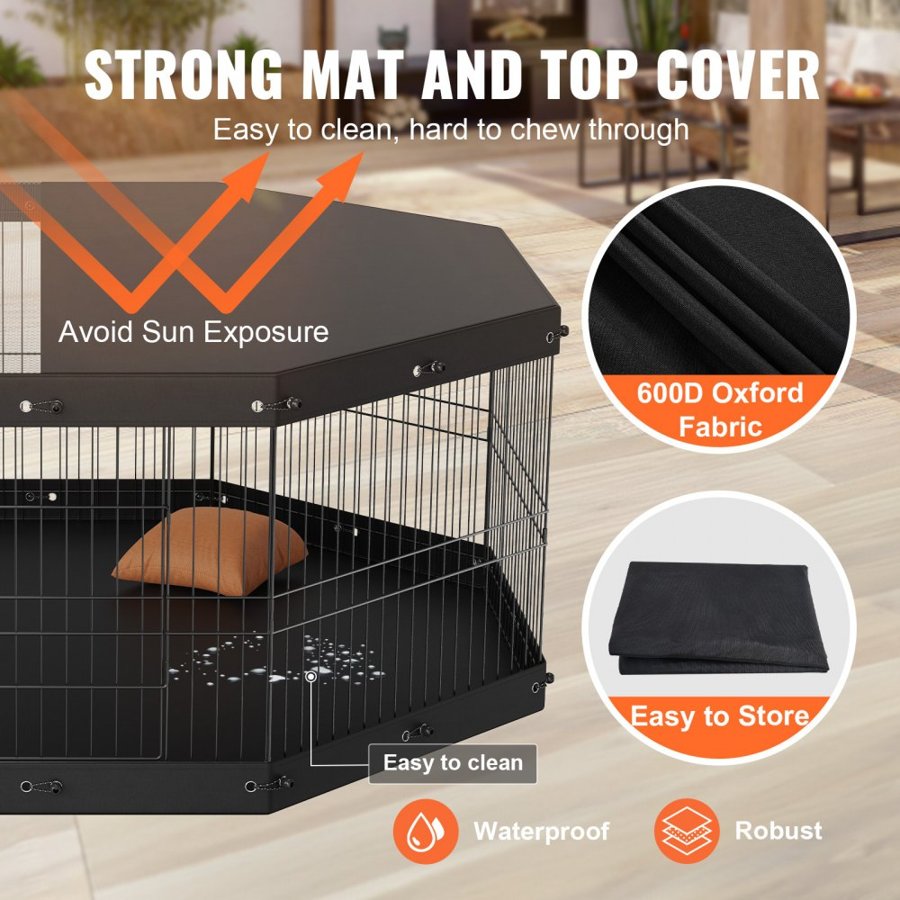VEVOR Dog Playpen, 8 Panels Foldable Metal Dog Exercise Pen with Top Cover and Bottom Pad, 61 cm H Pet Fence Puppy Crate Kennel, Indoor Outdoor Dog Pen for Small Medium Pets, for Camping, Yard