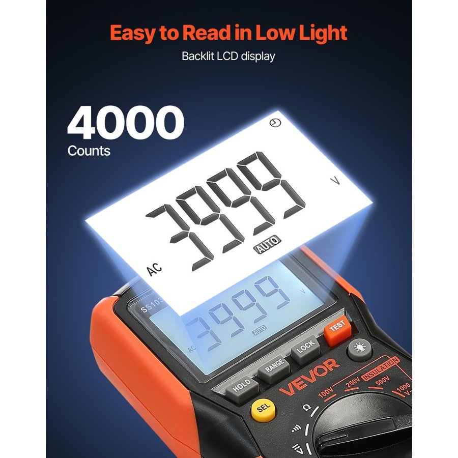 VEVOR 1000V Digital Multimeter – TRMS, 4000-Count Tester