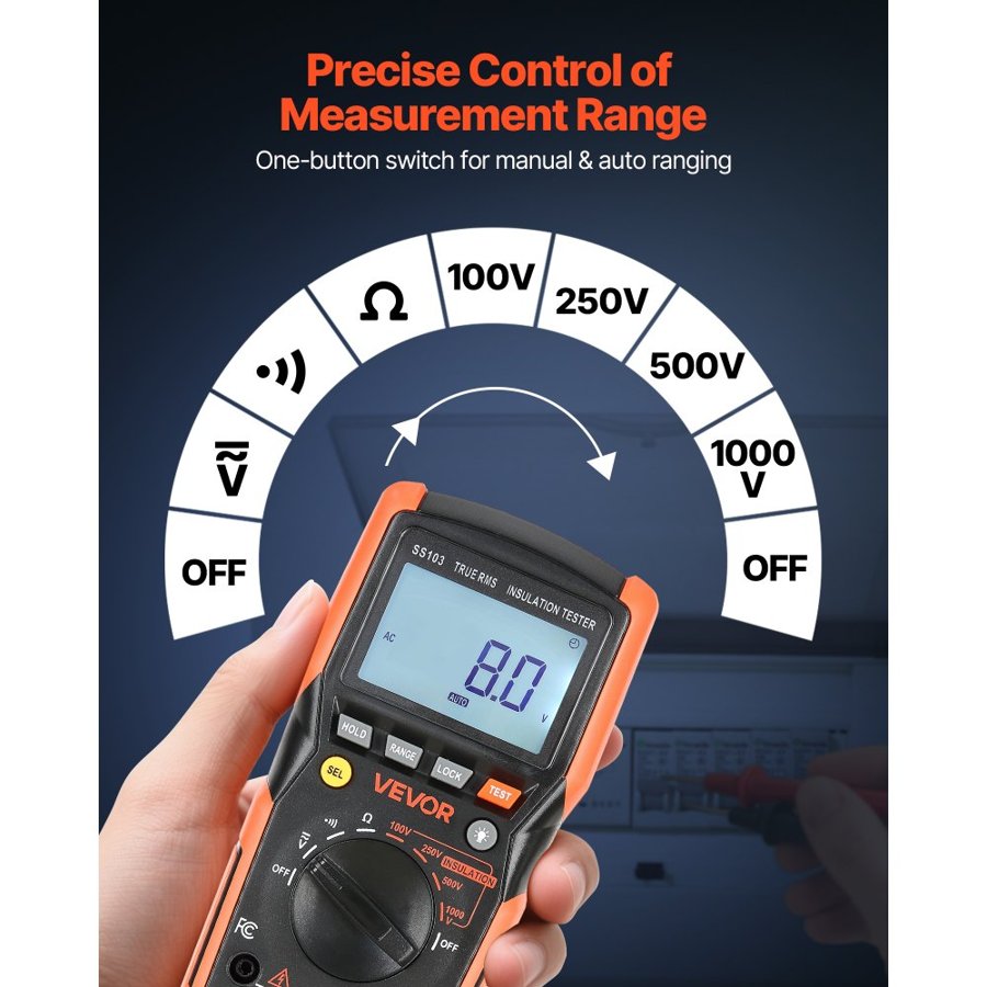 VEVOR 1000V Digital Multimeter – TRMS, 4000-Count Tester