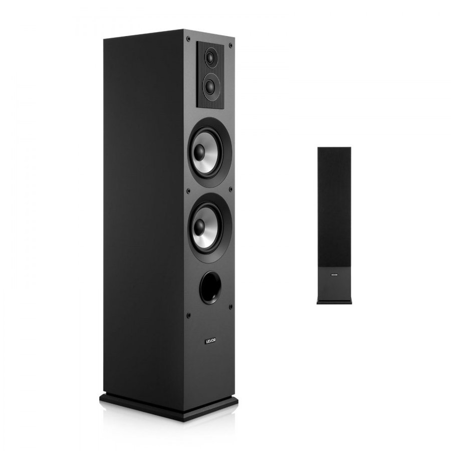 VEVOR Passive Floorstanding Speaker, 3-Way, Floor-Standing Tower Speaker with 19.05 mm&25.4 mm Tweeter, Dual 133.35 mm Woofers, 145W Peak, 70Hz–20kHz Frequency Response, MDF Enclosure, for Home Audio, Single