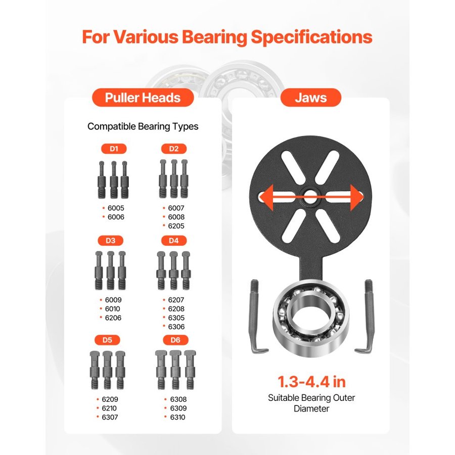 VEVOR 21-in-1 Bearing Puller Set, 21 PCS 3-Jaw Hook Puller for Internal External Bearings and Bearing Without Inner Shaft, Multifunctional Bearing Removal Tool with Heavy Duty Portable Storage Case