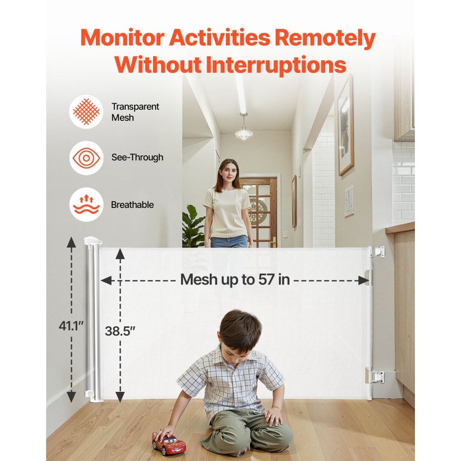 VEVOR Retractable Baby Gate White – 57 Inch W, 38.5 Inch