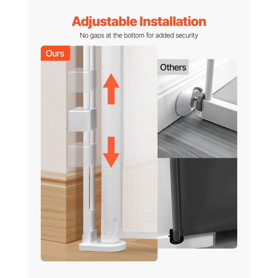 VEVOR Retractable Baby Gate, 870 mm Tall, Extends up to 1400 mm Wide, Retractable Gate for Kids or Pets, Mesh Material, Easy to Install for Indoor Stairs, Doorways, Hallways, Playrooms, White