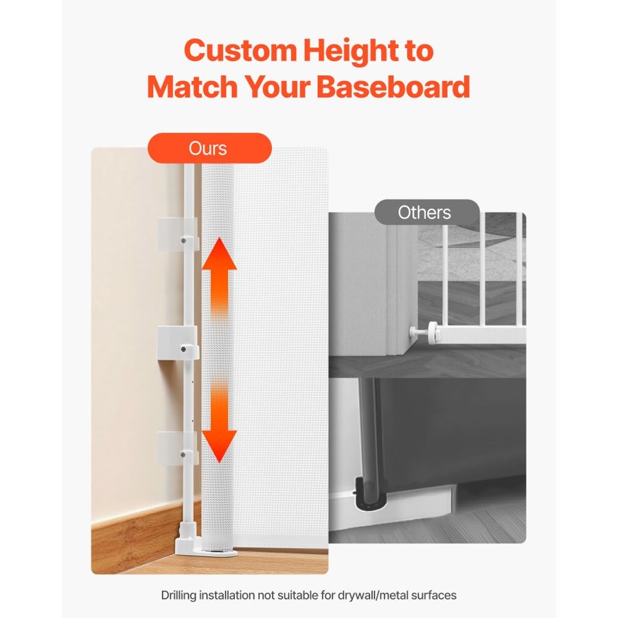 VEVOR Retractable Baby Gate, Extends to 1850 mm Wide, 795 mm Tall, with Security Lock, Easy to Use, Walk Through Without Tripping, Mesh Dog Gate for Stairs, Hallways, Indoor/Outdoor, White