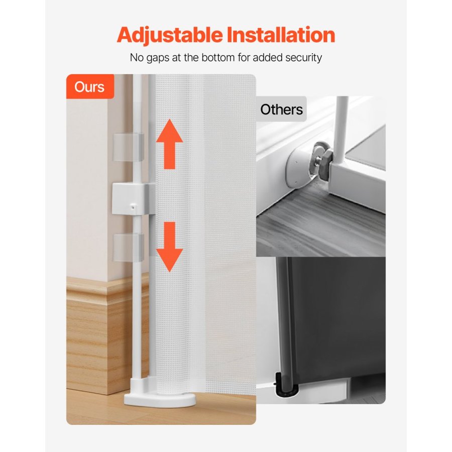 VEVOR Retractable Baby Gate, 870 mm Tall, Extends up to 1800 mm Wide, Retractable Gate for Kids or Pets, Mesh Material, Easy to Install for Indoor Stairs, Doorways, Hallways, Playrooms, White