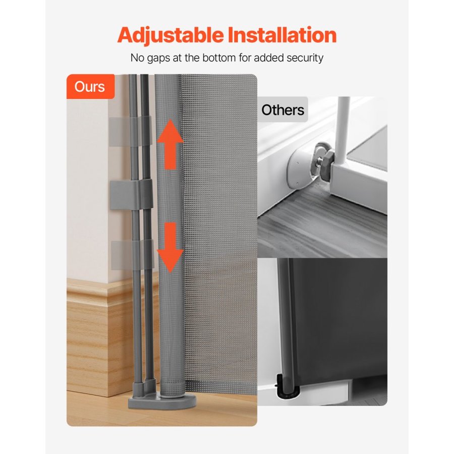 VEVOR Retractable Baby Gate, 870 mm Tall, Extends up to 2800 mm Wide, Retractable Gate for Kids or Pets, Mesh Material, Easy to Install for Indoor Stairs, Doorways, Hallways, Playrooms, Gray