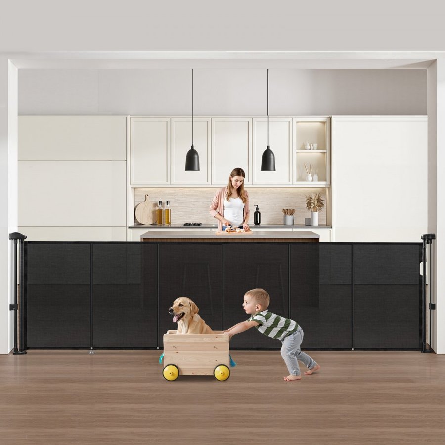 VEVOR Retractable Baby Gate, 870 mm Tall, Extends up to 2800 mm Wide, Retractable Gate for Kids or Pets, Mesh Material, Easy to Install for Indoor Stairs, Doorways, Hallways, Playrooms, Black
