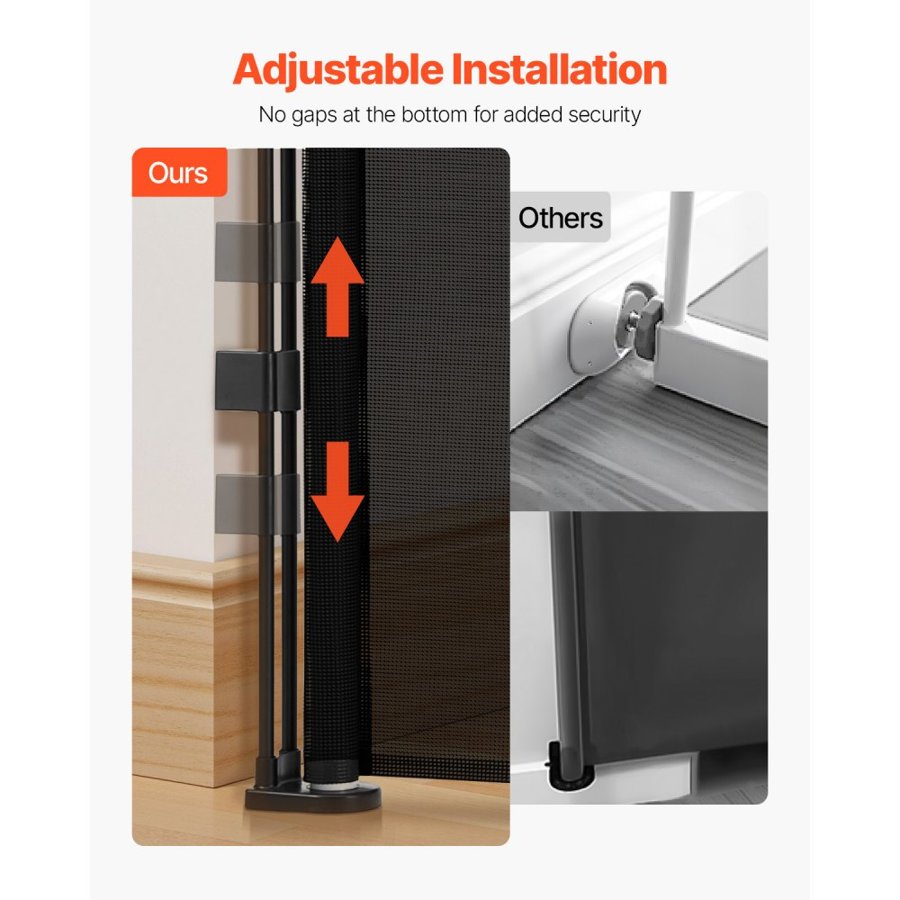 VEVOR Retractable Baby Gate, 870 mm Tall, Extends up to 2800 mm Wide, Retractable Gate for Kids or Pets, Mesh Material, Easy to Install for Indoor Stairs, Doorways, Hallways, Playrooms, Black