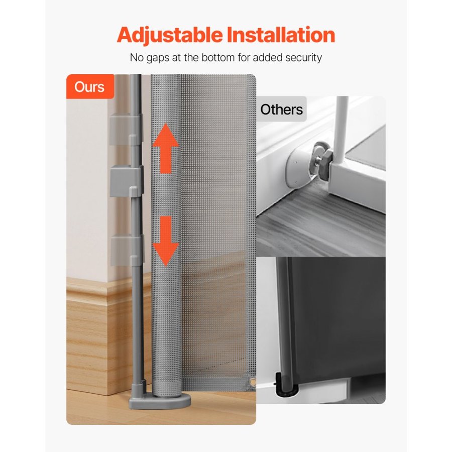 VEVOR Retractable Baby Gate, 870 mm Tall, Extends up to 1400 mm Wide, Retractable Gate for Kids or Pets, Mesh Material, Easy to Install for Indoor Stairs, Doorways, Hallways, Playrooms, Gray