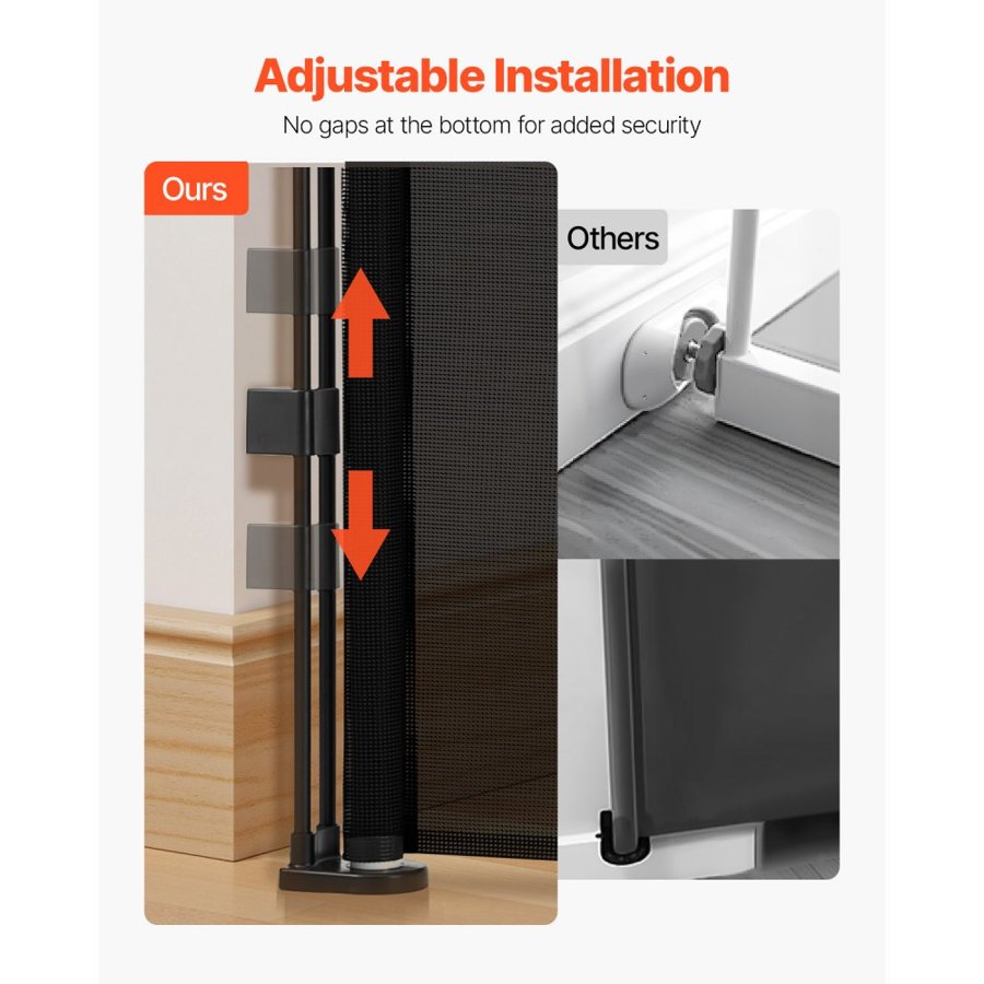 VEVOR Retractable Baby Gate, 870 mm Tall, Extends up to 1400 mm Wide, Retractable Gate for Kids or Pets, Mesh Material, Easy to Install for Indoor Stairs, Doorways, Hallways, Playrooms, Black