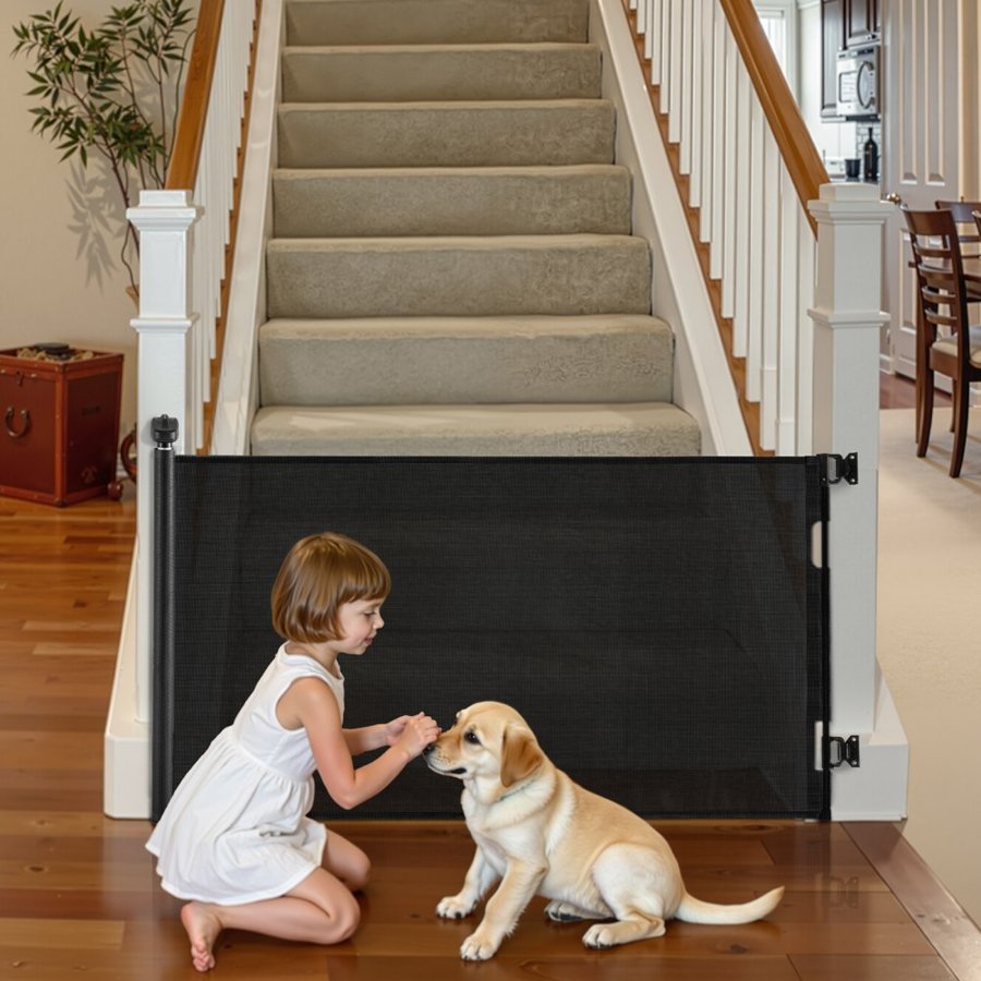 VEVOR Retractable Baby Gate, Extends to 1850 mm Wide, 795 mm Tall, with Security Lock, Easy to Use, Walk Through Without Tripping, Mesh Dog Gate for Stairs, Hallways, Indoor/Outdoor, Black