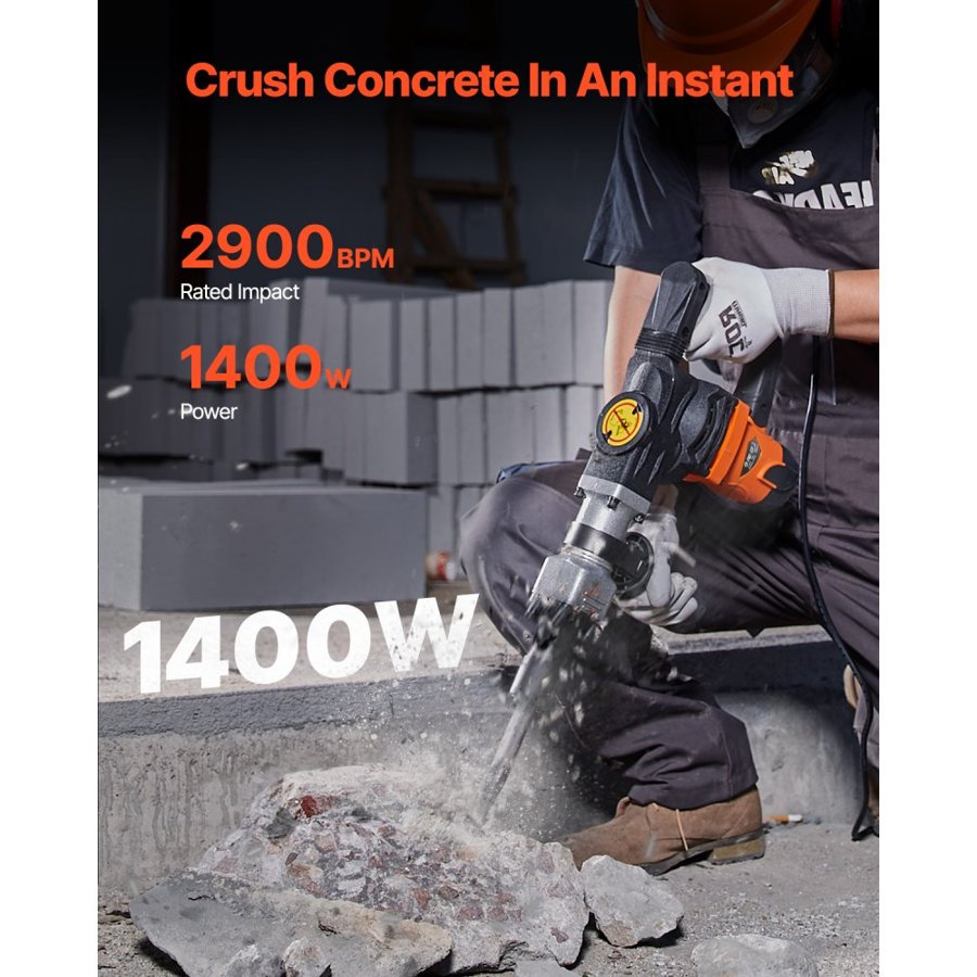 VEVOR Concrete Breaker Jack Hammer – 1400W 19J, 2 Bits