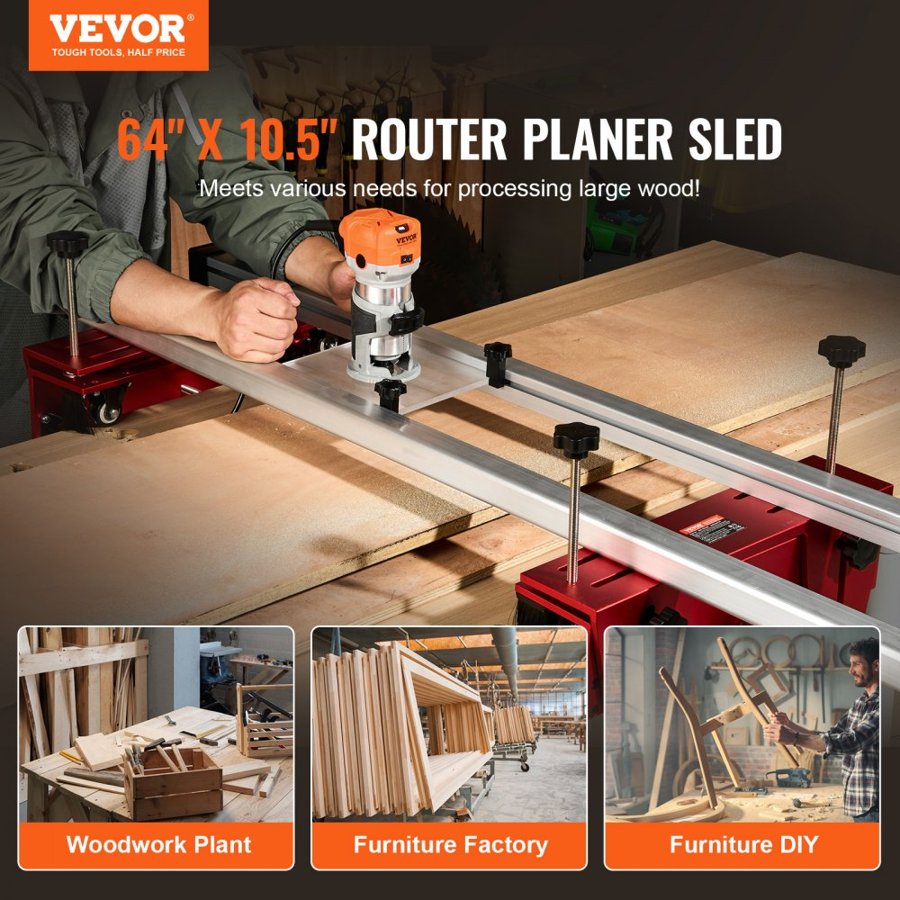 VEVOR Router Sled, 64 inches/162.6 cm, Portable and Easy to Adjust Slab Flattening Jig, DIY Woodworking Router Sled for Flattening Slabs, Slab Guide Jig Trimming Planing Machine for Wood Flattening, Home DIY