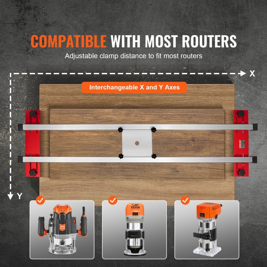 VEVOR Router Sled, 64 inches/162.6 cm, Portable and Easy to Adjust Slab Flattening Jig, DIY Woodworking Router Sled for Flattening Slabs, Slab Guide Jig Trimming Planing Machine for Wood Flattening, Home DIY