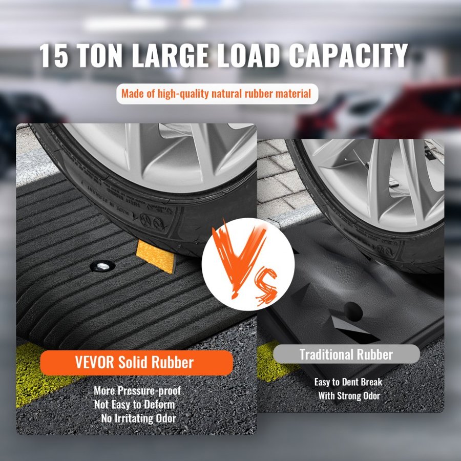VEVOR Upgraded Rubber Threshold Ramp, 7.6 cm Rise Door Ramp with 1 Channel, Natural Rubber Car Ramp with Non-Slip Textured Surface, 15000 kg Load Capacity Curb Ramp for Wheelchair and Scooter