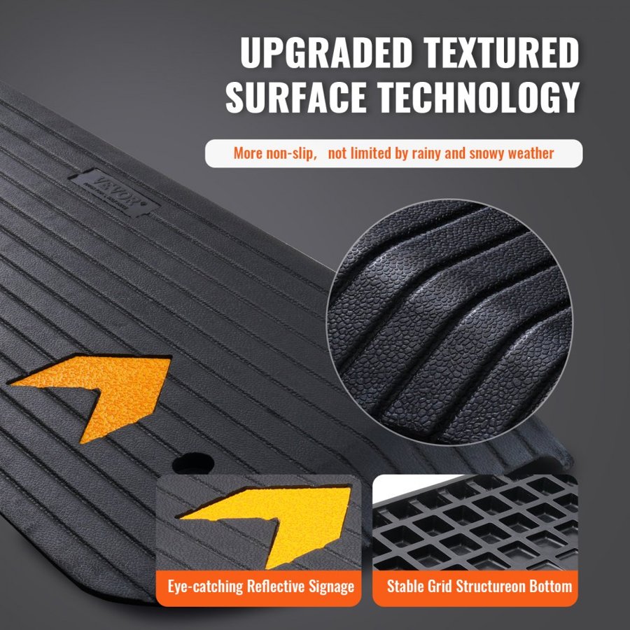 VEVOR Rubber Threshold Ramp, 5.08 cm Rise Threshold Ramp Doorway, Recycled Rubber Power Threshold Ramp Rated 15000 kg Load Capacity, Non-Slip Surface Rubber Solid Threshold Ramp for Wheelchair and Scooter