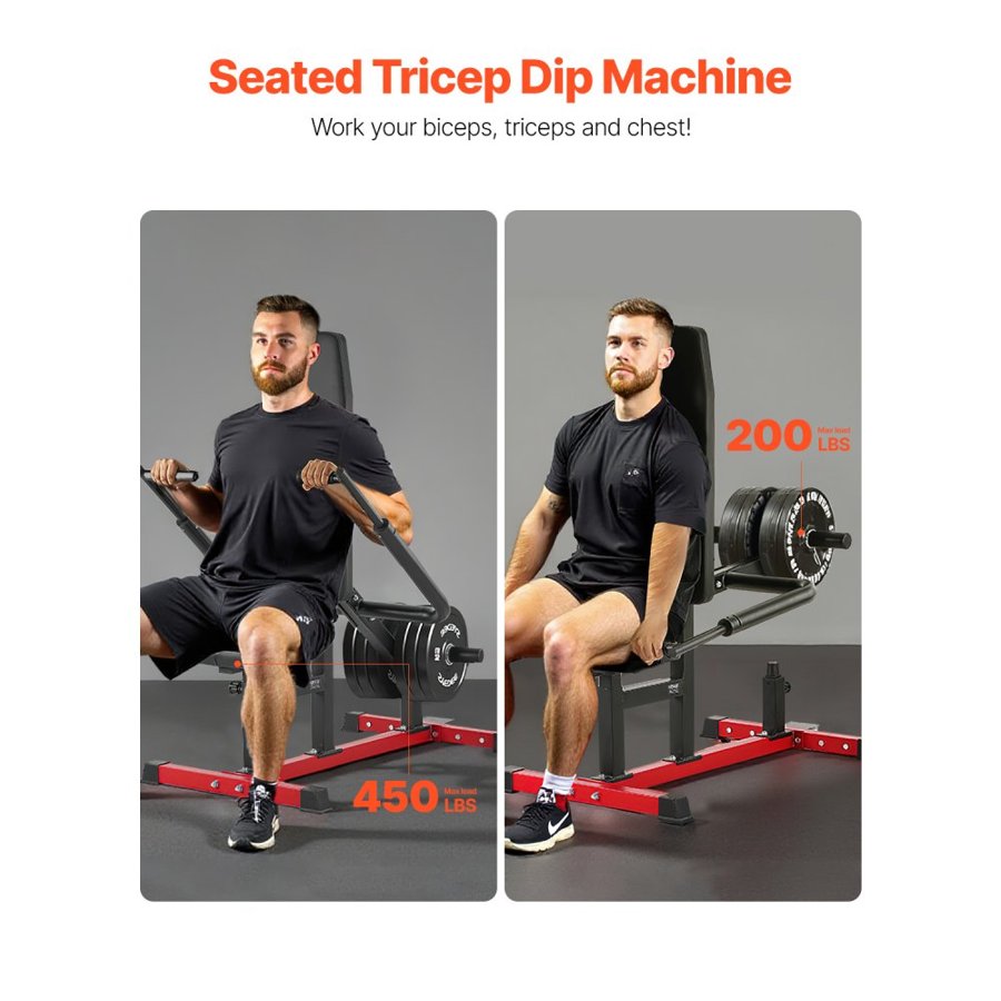 VEVOR Seated Dip Machine, Tricep Bicep Press Down Machine with Cable Bar, Adjustable Seat, and Backrest,  Exercise Equipment for Chest Training, Upper Body Push Fitness Workout, Hold up to 450LBS