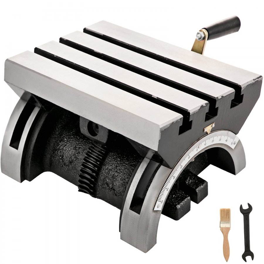 VEVOR Tilting Milling Table 25.4x17.8 cm(10x7inch) Tilting Angle Milling Machine 0-80°Adjustable Swivel Angle Plate with 3 T-slots and an Adjustable Crank Handle Heavy Duty Tilting Milling Machine for Grinding