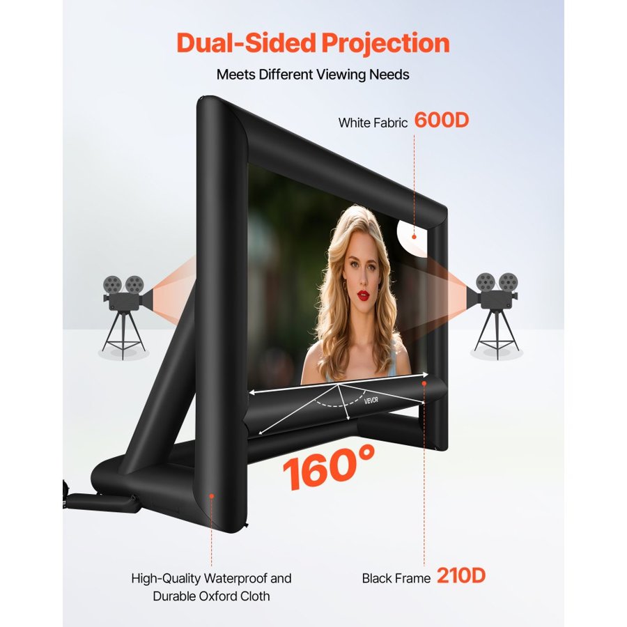 VEVOR 20 ft Inflatable Movie Screen, 600D Washable Inflatable Projector Screen with Portable Storage Bag, 16:9 Easy Set Up Movie Projection for Outdoor Backyard, Home Theater, Theme Party, Pool Fun