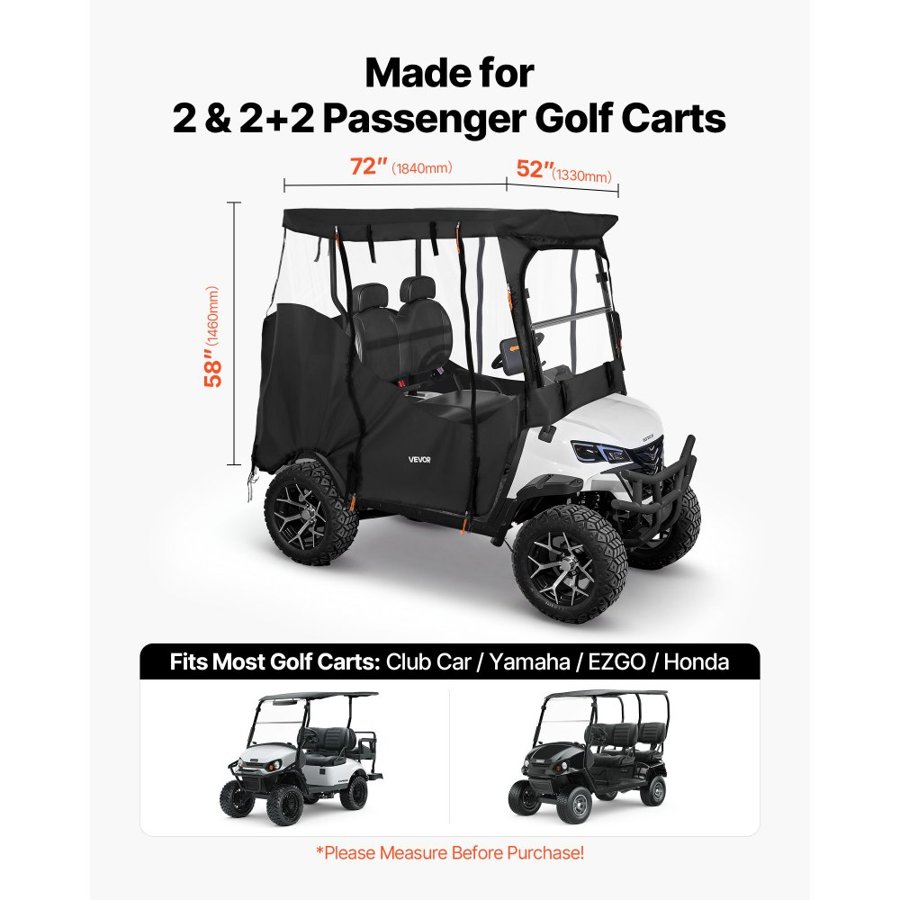 VEVOR Golf Cart Enclosures with Doors – 2-4 Passenger, 600D