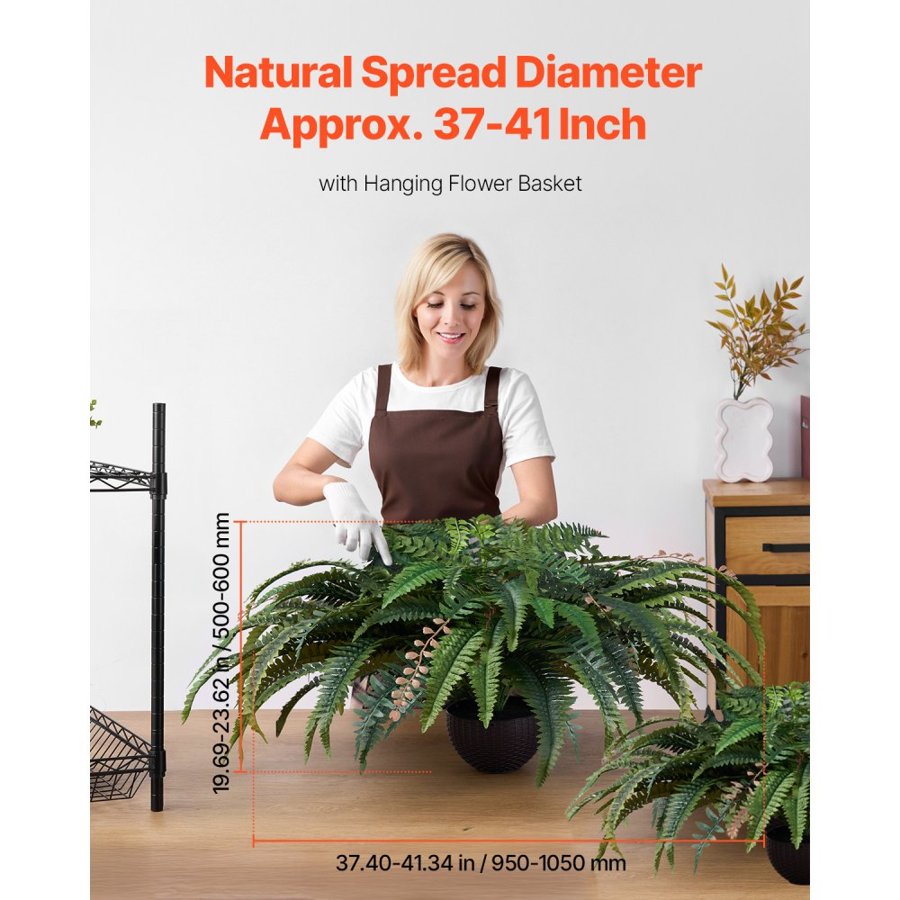 VEVOR Artificial Ferns, Natural Spread Diameter 37-41 Inch, Large Hanging Fake Boston Ferns, Sunlight Resistant Fake Plant Wall Decor with 80 Branches and Flowerpot, Faux Fern for Home Office Outdoor