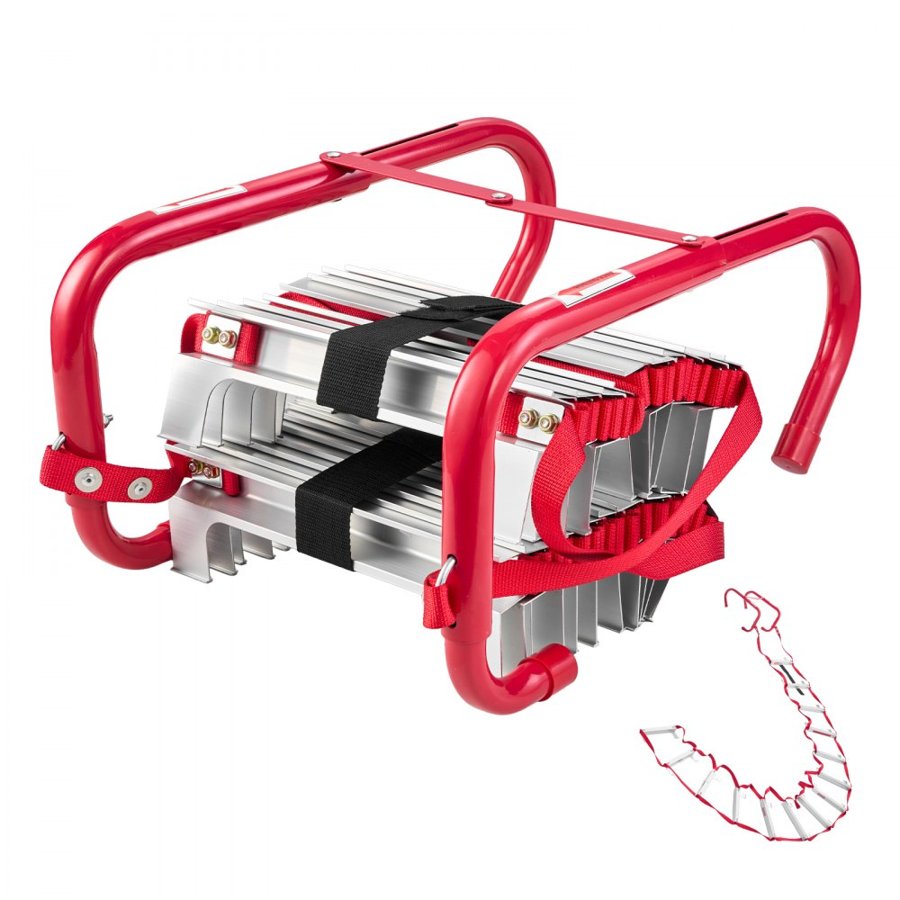 VEVOR Fire Escape Ladder, 2-Story 4m Retractable Emergency Fire Ladder, Lightweight Aluminum Alloy Safety Escape Ladders with Sturdy Polyester Strap, Anti-Slip Rungs & Wide Steps, 453KG Max. Loading