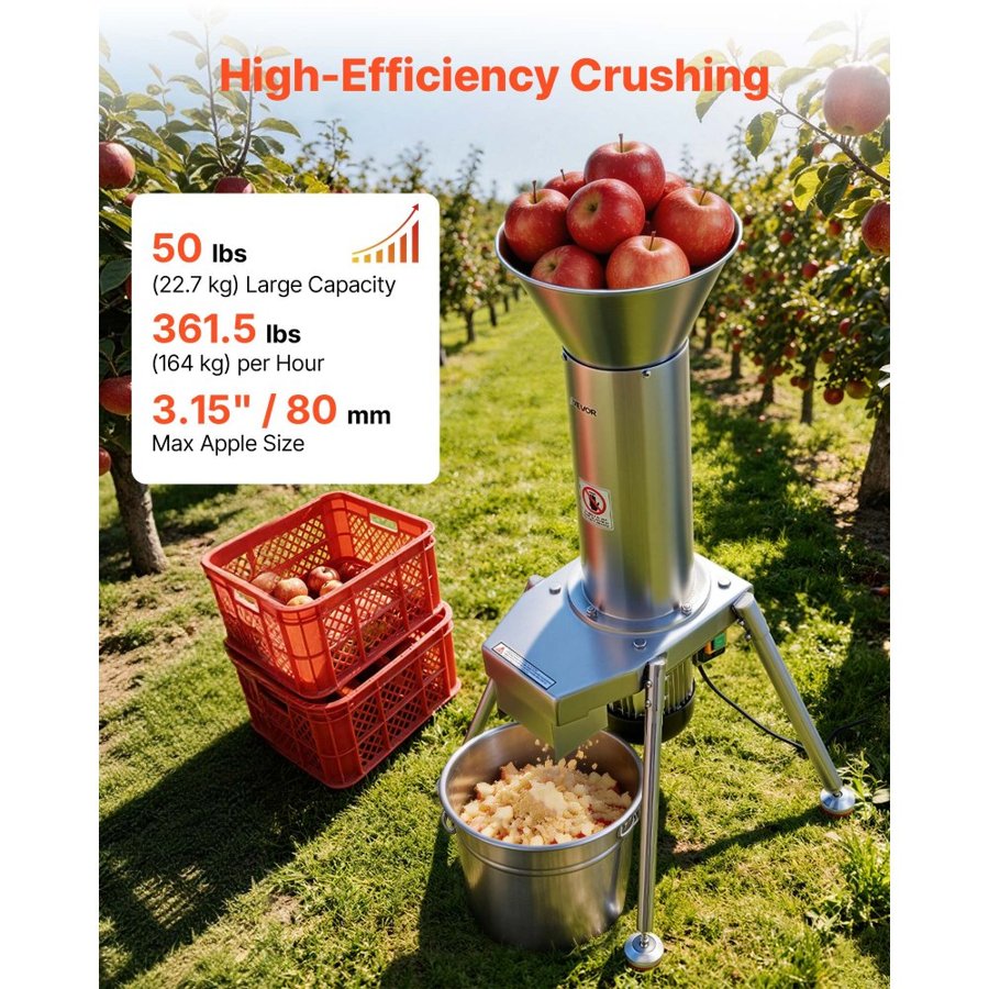 VEVOR Electric Fruit Apple Crusher – 1100W, 22.7 kg Batch