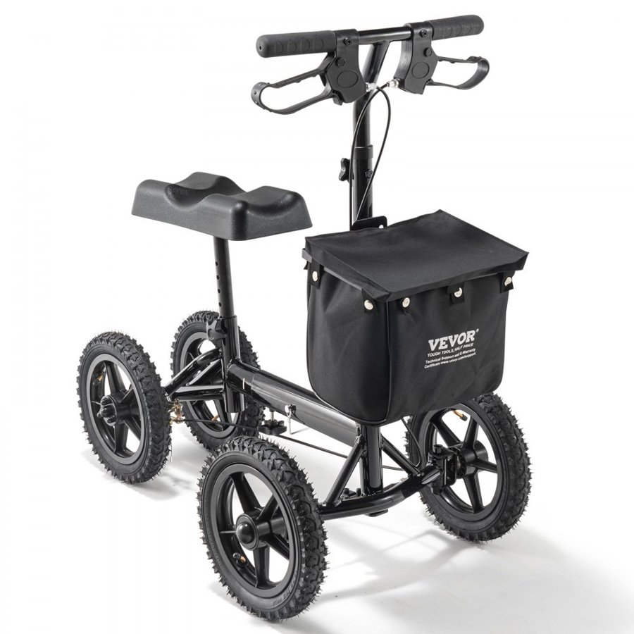 VEVOR Folding Knee Scooter, Aluminum Steerable Knee Walker with Height-Adjustable Handlebar & Knee Pad, 12" (30.5 cm) All-Terrain Wheels, Dual Brakes, Leg Recovery Scooter for Broken Ankle Foot Injuries, 350LBS/158.8 kg