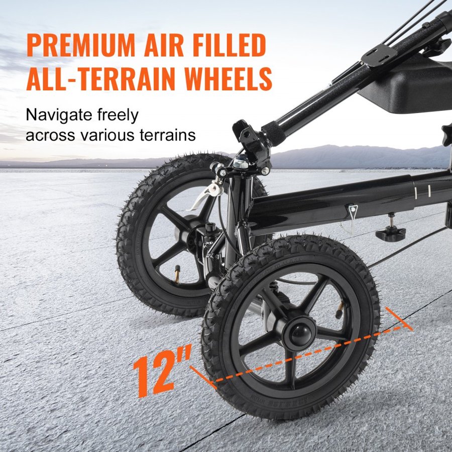 VEVOR Folding Knee Scooter, Aluminum Steerable Knee Walker with Height-Adjustable Handlebar & Knee Pad, 12" (30.5 cm) All-Terrain Wheels, Dual Brakes, Leg Recovery Scooter for Broken Ankle Foot Injuries, 350LBS/158.8 kg