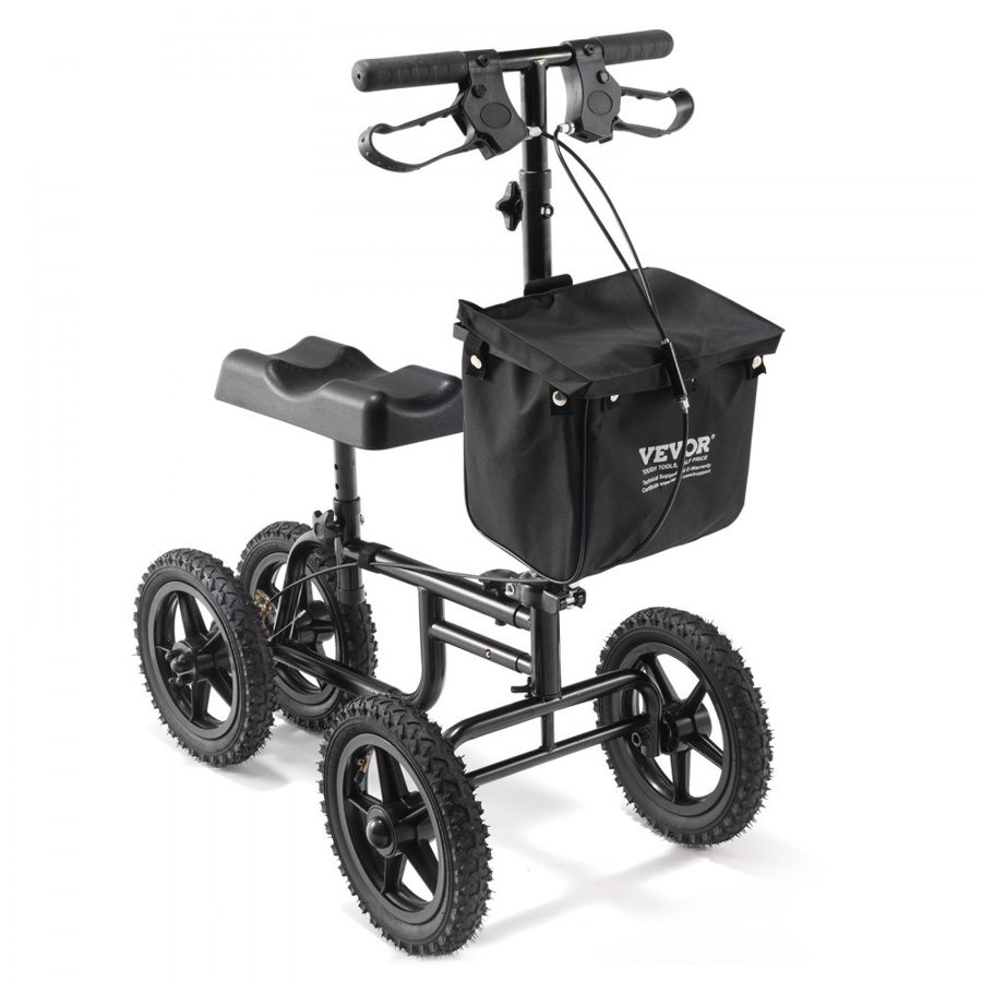 VEVOR Folding Knee Scooter, Carbon Steel Steerable Knee Walker with Height-Adjustable Handlebar & Knee Pad, 12" (30.5 cm) All-Terrain Wheel, Dual Brakes, Leg Recovery Scooter for Injured Ankle Foot Knee, 350LBS/158.8 kg