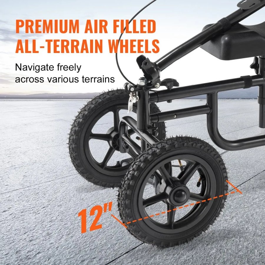 VEVOR Folding Knee Scooter, Carbon Steel Steerable Knee Walker with Height-Adjustable Handlebar & Knee Pad, 12" (30.5 cm) All-Terrain Wheel, Dual Brakes, Leg Recovery Scooter for Injured Ankle Foot Knee, 350LBS/158.8 kg