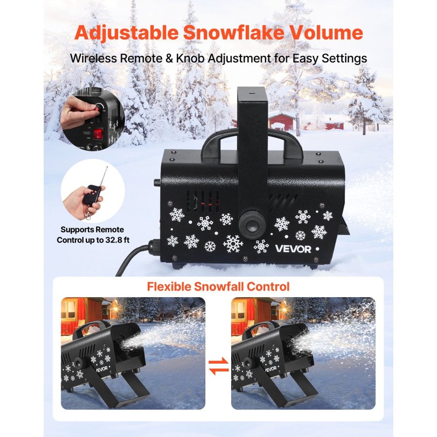 VEVOR Snow Machine, Powerful 1500W, Handheld/Hanging Snow Maker, Wireless Remote Control, Snowflake Maker with 5L Fluid Tank, Snowflake Making Machine for Outdoor & Indoor Christmas Party Decor