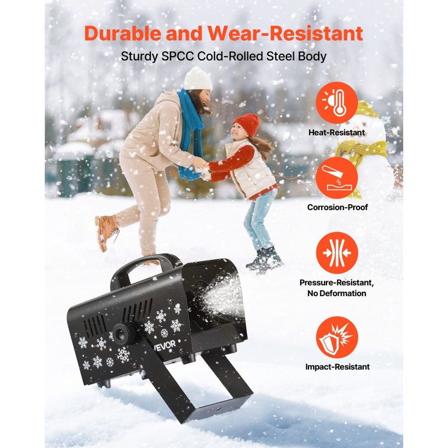 VEVOR Snow Machine, Powerful 1500W, Handheld/Hanging Snow Maker, Wireless Remote Control, Snowflake Maker with 5L Fluid Tank, Snowflake Making Machine for Outdoor & Indoor Christmas Party Decor