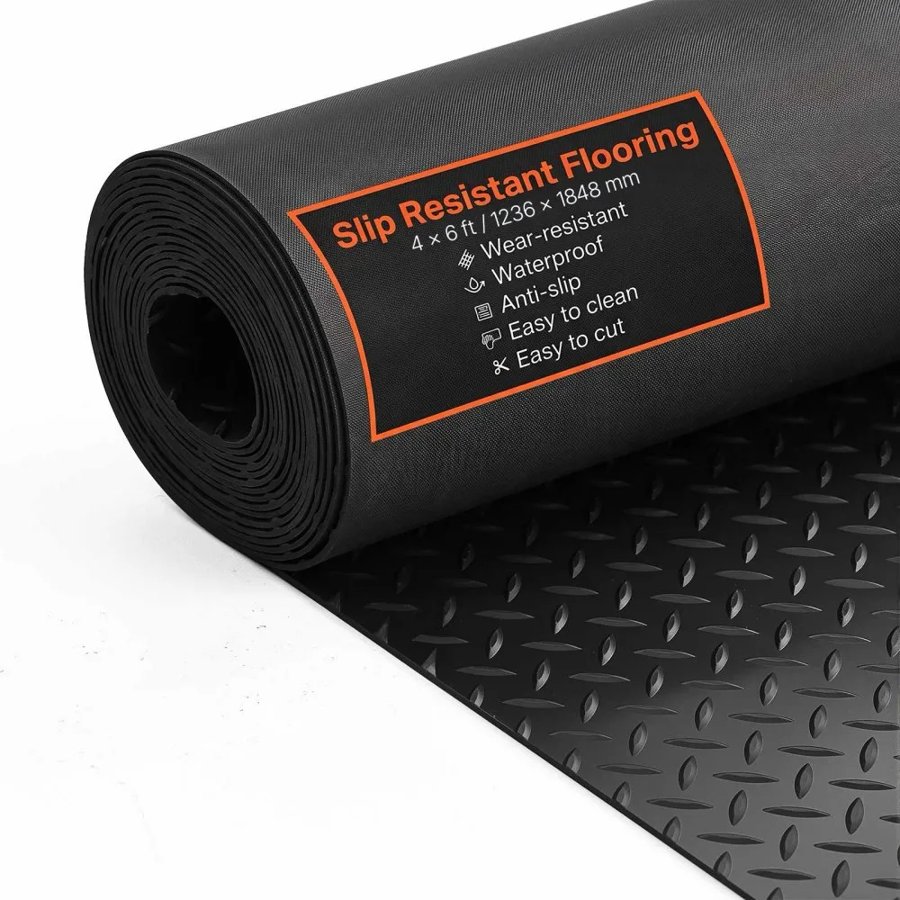 VEVOR Diamond-Plate Rubber Flooring Roll, 3 mm x 4 ft x 6 ft Garage Floor Mat, SBR Rubber Garage Flooring Roll, Easy to Clean, Diamond Plate Rubber Mat for Under Cars, Garage Industry Gym, Black