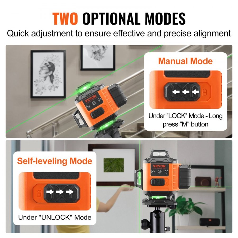 VEVOR Laser Level 3048 cm Green Cross Line Self Leveling High Accuracy Measuring