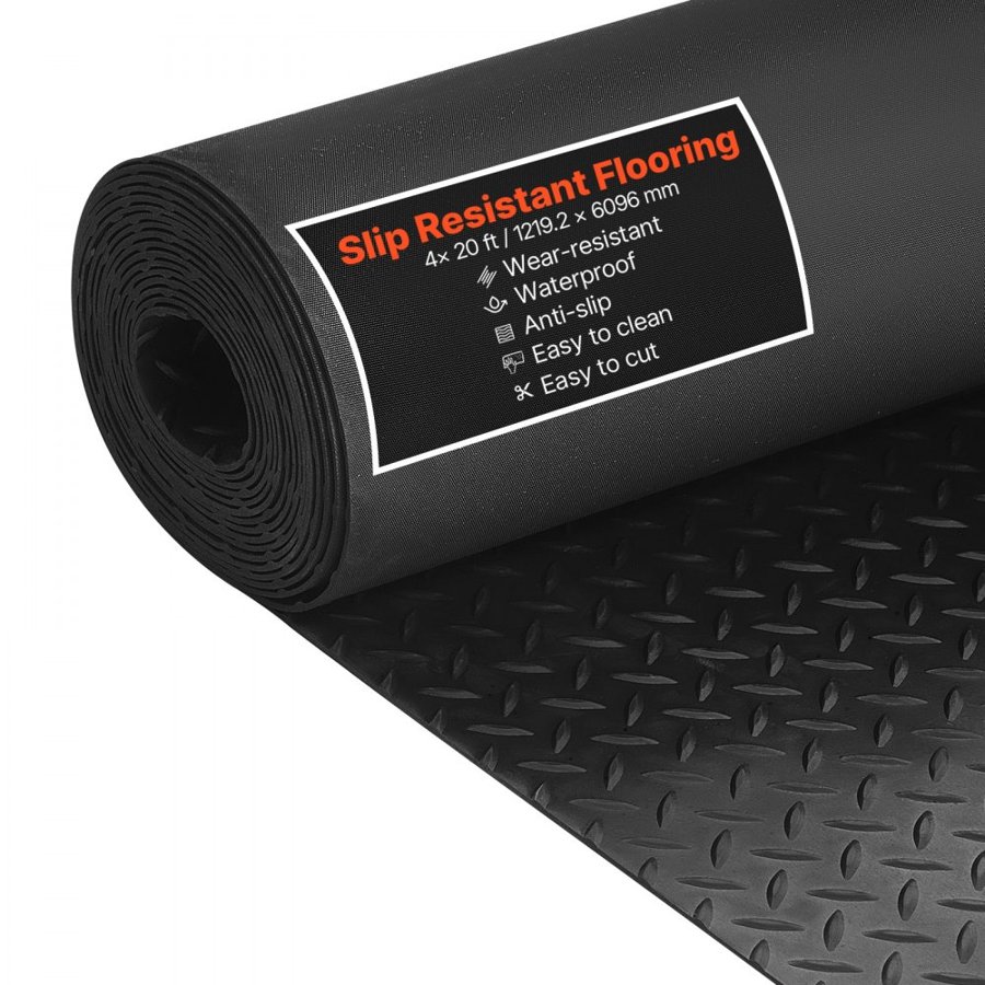VEVOR Garage Floor Roll, 1.22 x 6.1 m Garage Flooring Mat, 3 mm Thickened Rubber Diamond Plate Floor Protector Mat, Non-Slip, Wear-resist, Waterproof, Easy to Clean for Warehouse, Gyms, Trailer, Black