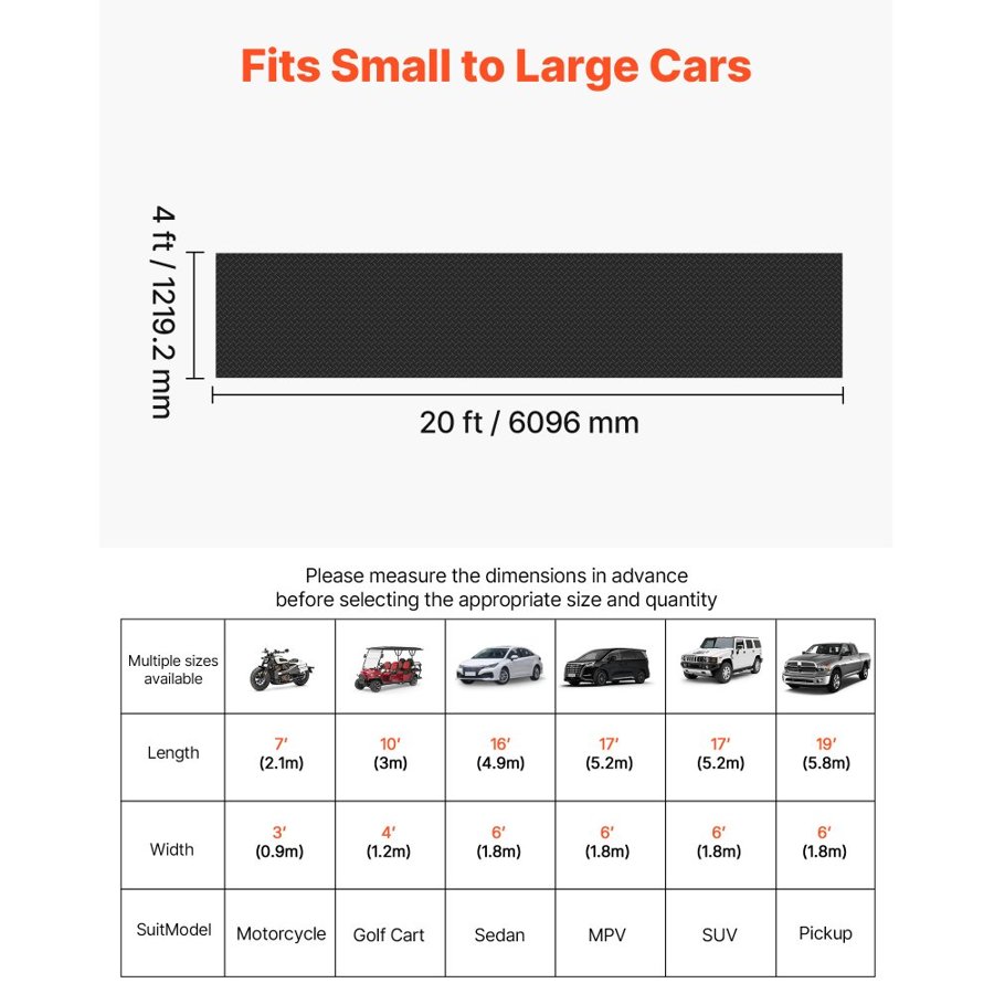 VEVOR Garage Floor Roll, 1.22 x 6.1 m Garage Flooring Mat, 3 mm Thickened Rubber Diamond Plate Floor Protector Mat, Non-Slip, Wear-resist, Waterproof, Easy to Clean for Warehouse, Gyms, Trailer, Black