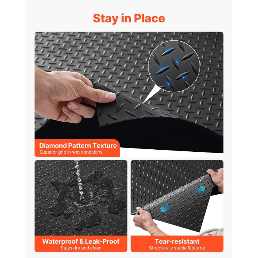 VEVOR Garage Floor Roll, 1.22 x 6.1 m Garage Flooring Mat, 3 mm Thickened Rubber Diamond Plate Floor Protector Mat, Non-Slip, Wear-resist, Waterproof, Easy to Clean for Warehouse, Gyms, Trailer, Black