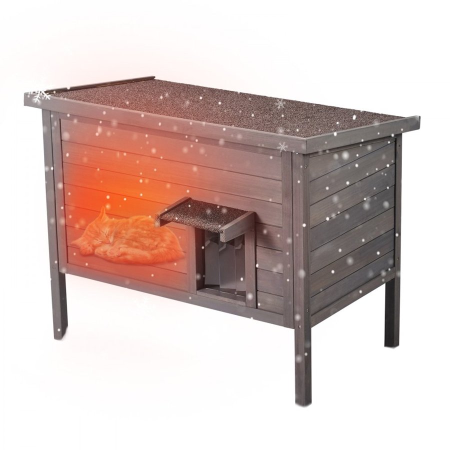 VEVOR Outdoor Cat House Weatherproof, Feral Cat Shelter for Multiple Cats, Outdoor Wooden Cat Rabbit House with All-Round Foam Insulated, Open Roof, PVC Door Flaps, 34"L x 22"W x 27"H