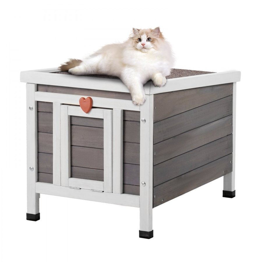 VEVOR Outdoor Cat House Weatherproof, Feral Cat Shelter for Multiple Cats, Outdoor Wooden Cat Rabbit House with PVC Door Flaps and Open Roof, 21"L x 17"W x 17"H