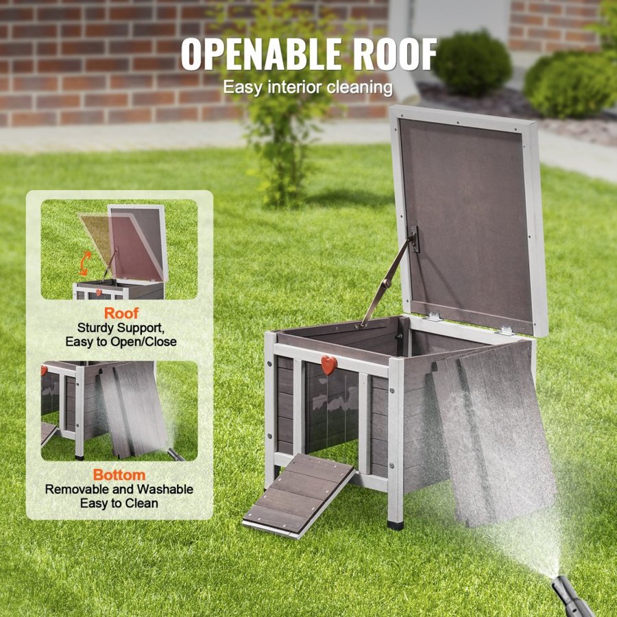 VEVOR Outdoor Cat House Weatherproof, Feral Cat Shelter for Multiple Cats, Outdoor Wooden Cat Rabbit House with PVC Door Flaps and Open Roof, 21"L x 17"W x 17"H