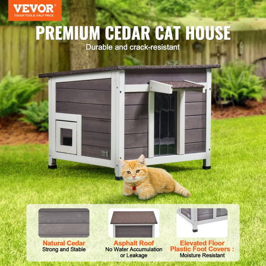 VEVOR Weatherproof Cat House Outdoor – 24"L x 21"W x 18"H