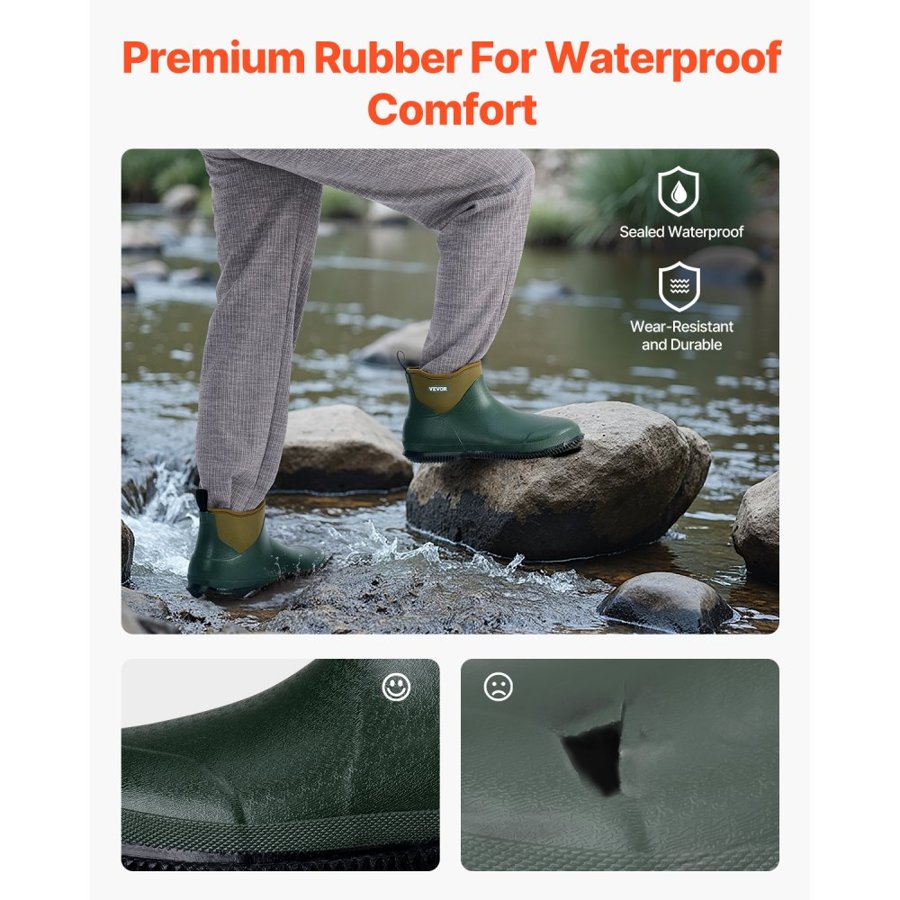 VEVOR Women's Deck Boots, Waterproof Fishing Rain Boots, Anti-Slip Ankle Rubber Boots, Gardening Insulated Mud Boots, Neoprene Rubber, Lightweight & Durable, for Manufacturing, Farming, Size 9 US