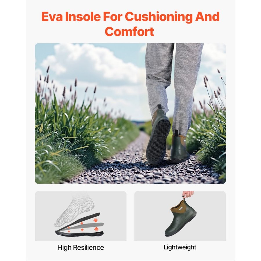 VEVOR Women's Deck Boots, Waterproof Fishing Rain Boots, Anti-Slip Ankle Rubber Boots, Gardening Insulated Mud Boots, Neoprene Rubber, Lightweight & Durable, for Manufacturing, Farming, Size 10 US