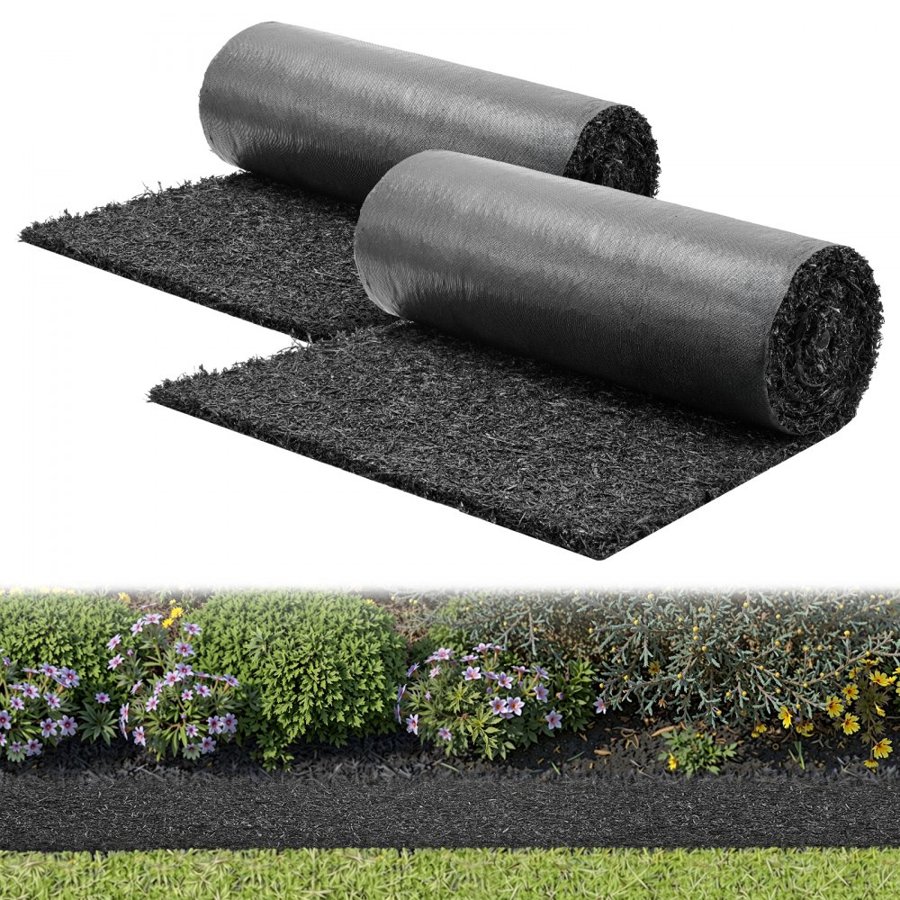 VEVOR Rubber Mulch Mat Roll, 2 Rolls 244 x 59 cm Recycled Rubber Mulch Mat, 0.5 Thick Cuttable, Reduced Weed Growth, Natural-Looking Weed Barrier Mat, Permanent Walkway Pathway for Landscaping