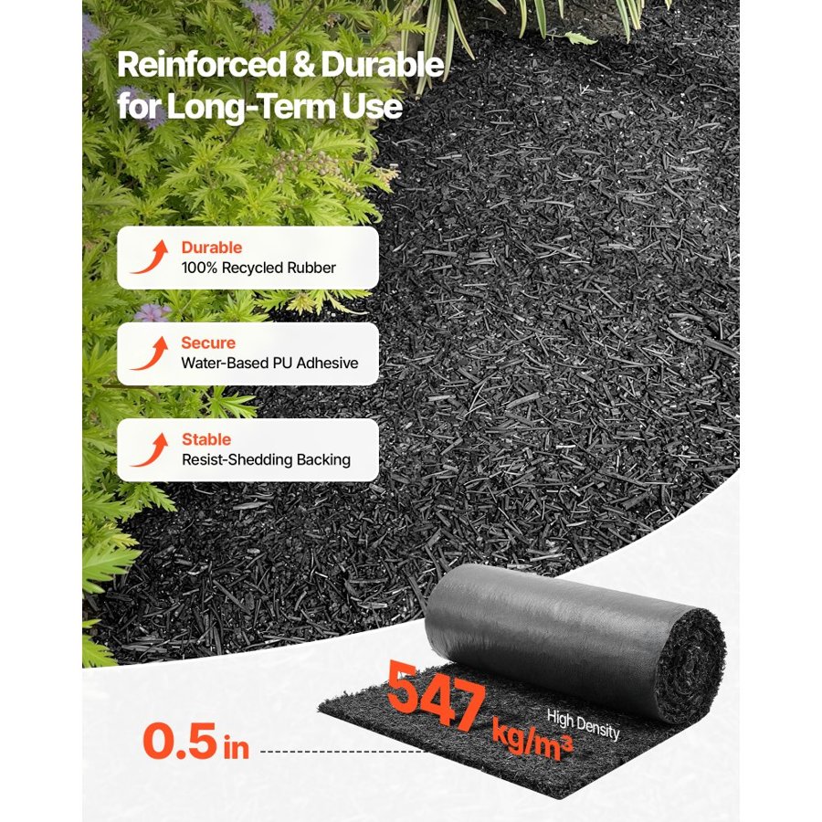 VEVOR Rubber Mulch Mat Roll, 2 Rolls 244 x 59 cm Recycled Rubber Mulch Mat, 0.5 Thick Cuttable, Reduced Weed Growth, Natural-Looking Weed Barrier Mat, Permanent Walkway Pathway for Landscaping