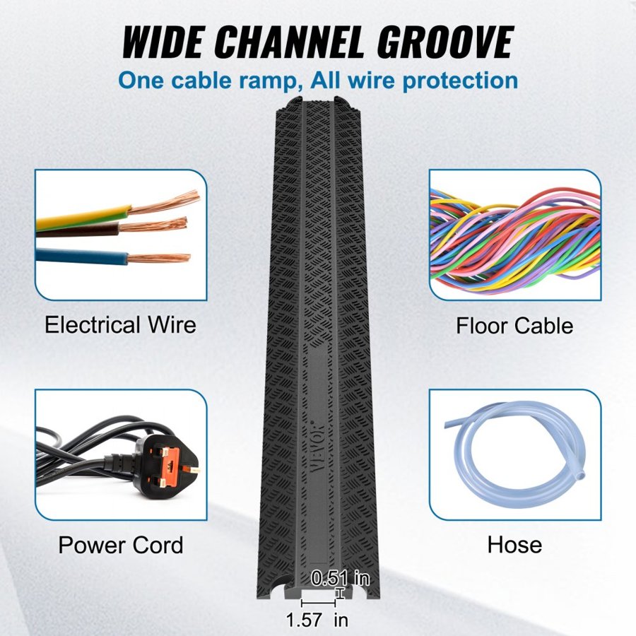 VEVOR 3 PCs Drop Over Cable Cover Ramp 100 x 13 x 2 cm, 907 kg/axle Load Capacity, Heavy Duty Cable Hose Protector Ramp, Floor Cord Cover for Indoor Outdoor Home Office Warehouse School